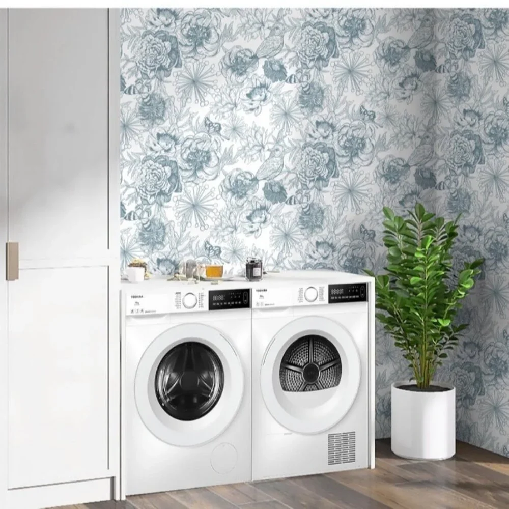 Floral Peel and Stick Wallpaper Rolls Blue White Contact Paper Bloom 8 available